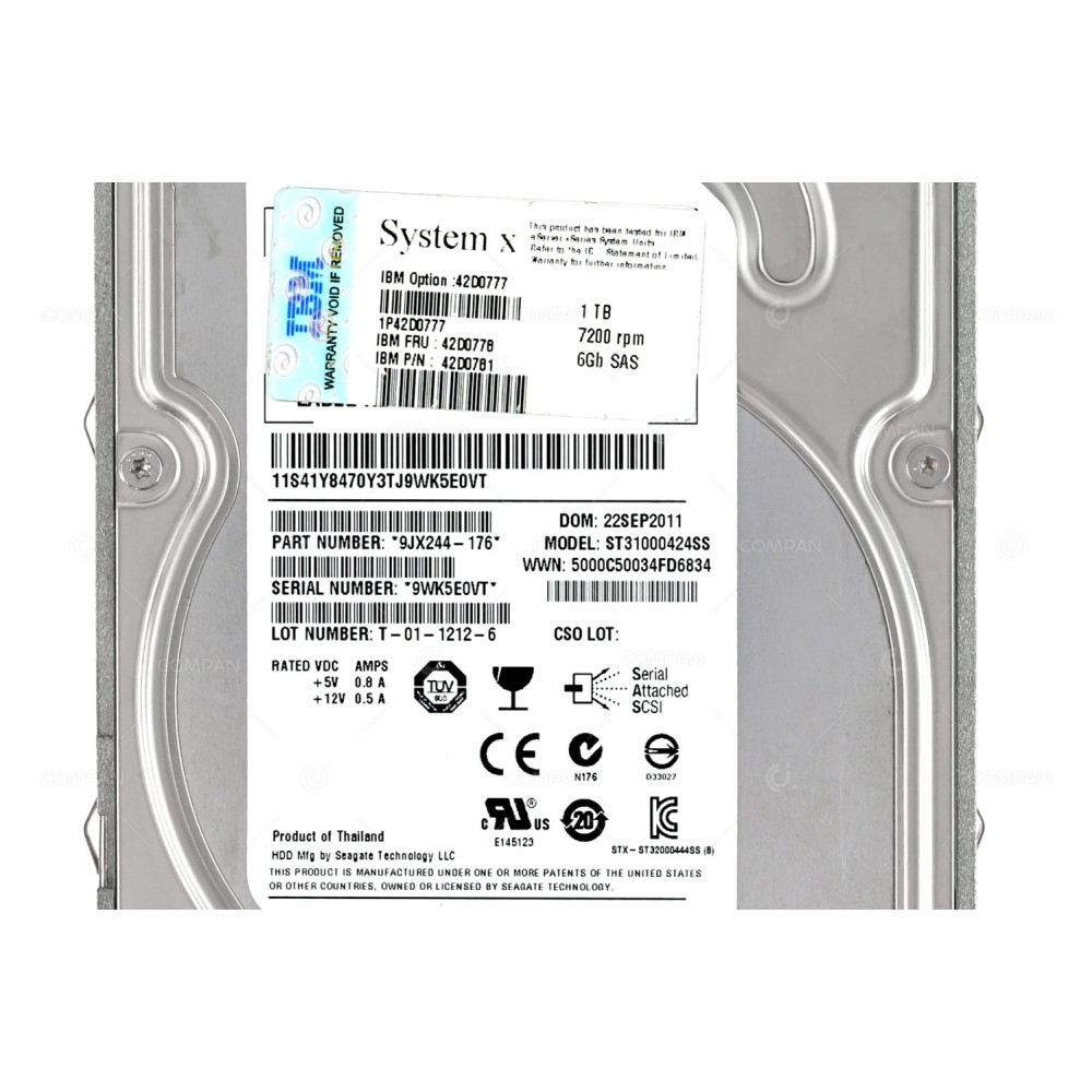 42D0778 IBM HDD 1TB 7.2K NL SAS 6G 3.5" LFF HOT-SWAP